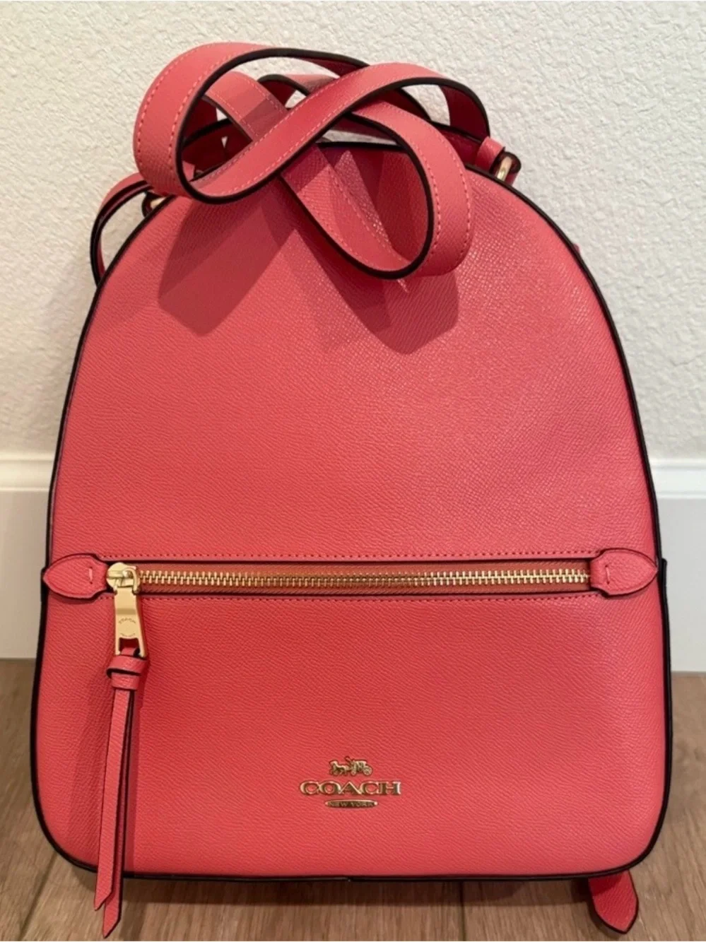 Coach Coral-Pink Leather Mini Backpack with Gold Hardware